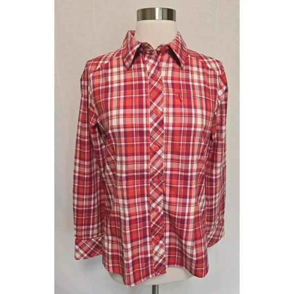 The North Face Womens Long Sleeve Button Shirt Size Small Pink Plaid Zip Pocket - Picture 1 of 6